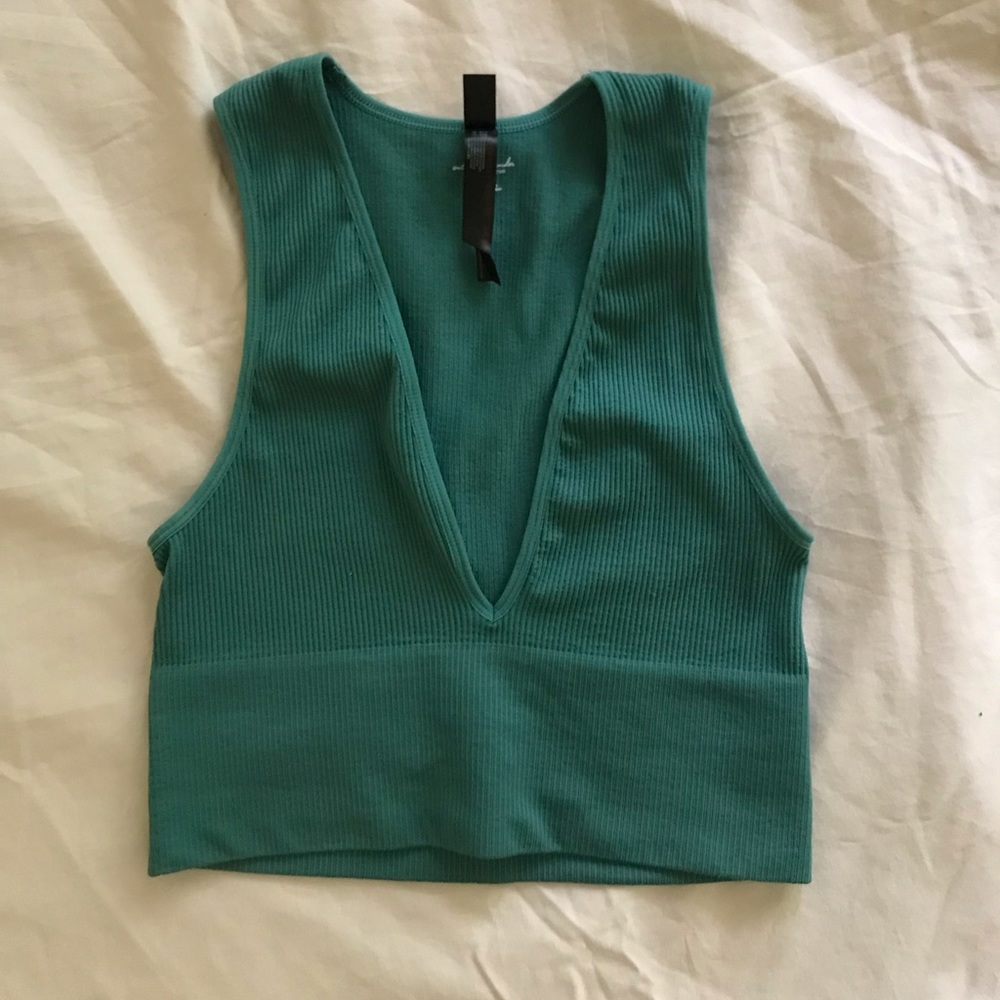 Teal UO V Neck Crop Top